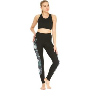 imageWomens Athletic Sportswear Solid Bra Top and Side Floral Legging SetWispy Cereus Black