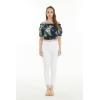 imageWomens Hawaiian OffShoulder Smock Top in Pink Hibiscus VinePineapple Garden Navy