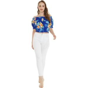 imageWomens Hawaiian OffShoulder Smock Top in Pink Hibiscus VineHibiscus Blue