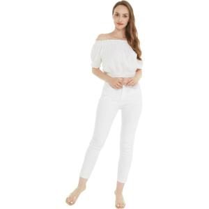 imageWomens Hawaiian OffShoulder Smock Top in SolidSolid White
