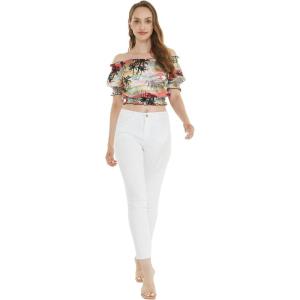 imageWomens Hawaiian OffShoulder Smock Top in Tropical PrintsNeon Sunset