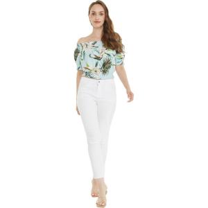 imageWomens Hawaiian OffShoulder Smock Top in Tropical PrintsWispy Cereus Light Blue