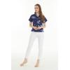 imageWomens Hawaiian Lady Aloha Shirt in Classic White MapClassic Navy Map