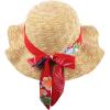 imageGirl Straw Beach Ruffle Edge Sun Hat with Tropical Print Bands in Hibiscus Red