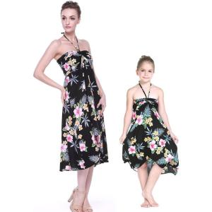 imageMatching Hawaiian Luau Mother Daughter Halter Dress in Hibiscus BlackHibiscus Black