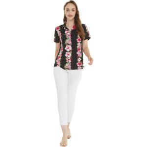 imageWomens Hawaiian Lady Aloha Shirt in Pink Hibiscus Vine BlackPink Hibiscus Vine Black