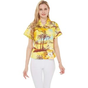 imageWomens Hawaiian Lady Aloha Shirt in Sunset and Dolphin in YellowSunset and Dolphin in Yellow