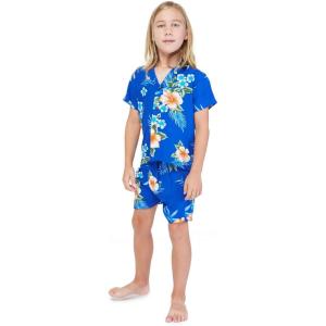 imageBoy Hawaiian Shirt or Cabana Set in Blue SunsetHibiscus Blue