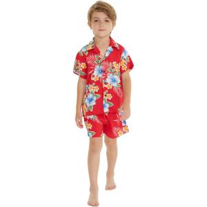 imageBoy Hawaiian Shirt or Cabana Set in Blue SunsetHibiscus Red