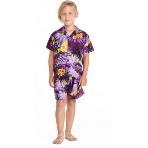 imageBoy Hawaiian Shirt or Cabana Set in Blue SunsetPurple Sunset