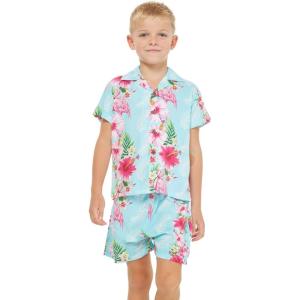 imageHawaii Hangover Boy Aloha Luau Shirt Cabana Set in Pink Hibiscus VinePink Turquoise Hibiscus Vine