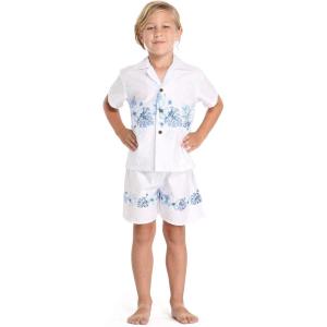 imageHawaii Hangover Boy Aloha Luau Shirt Cabana Set in White with Blue HibiscusWhite With Blue Hibiscus