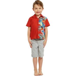 imageHawaii Hangover Boy Aloha Luau Shirt Cabana Set in Wispy Cereus BlackOrchid Paradise in Red