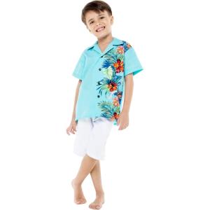 imageHawaii Hangover Boy Aloha Luau Shirt Cabana Set in Wispy Cereus BlackOrchid Paradise in Turquoise