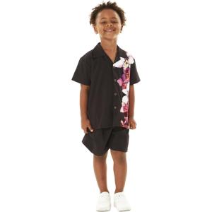 imageHawaii Hangover Boy Aloha Luau Shirt Cabana Set in Wispy Cereus BlackWatercolor Orchid Black Pink