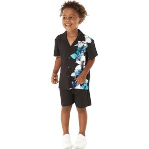 imageHawaii Hangover Boy Aloha Luau Shirt Cabana Set in Wispy Cereus BlackWatercolor Orchid Black Turquoise