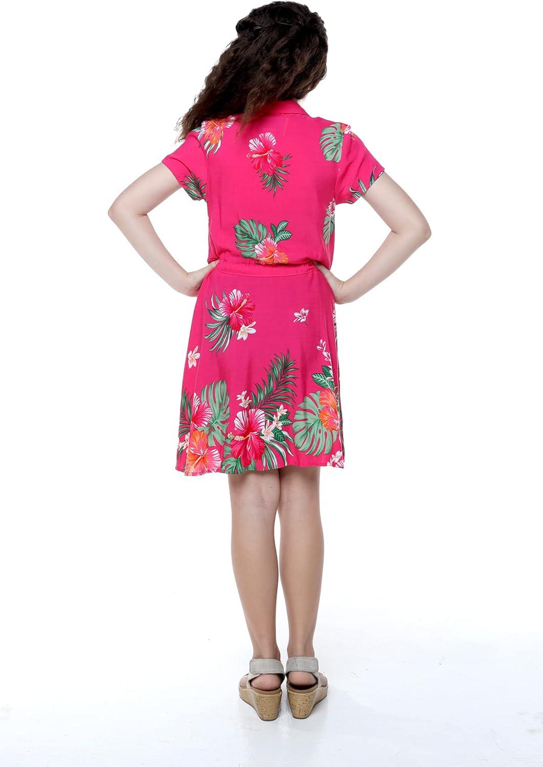 imageGirl Hawaiian Short Sleeve Shirt Dress with Tie in Pretty Tropical OrangePretty Tropical Hot Pink