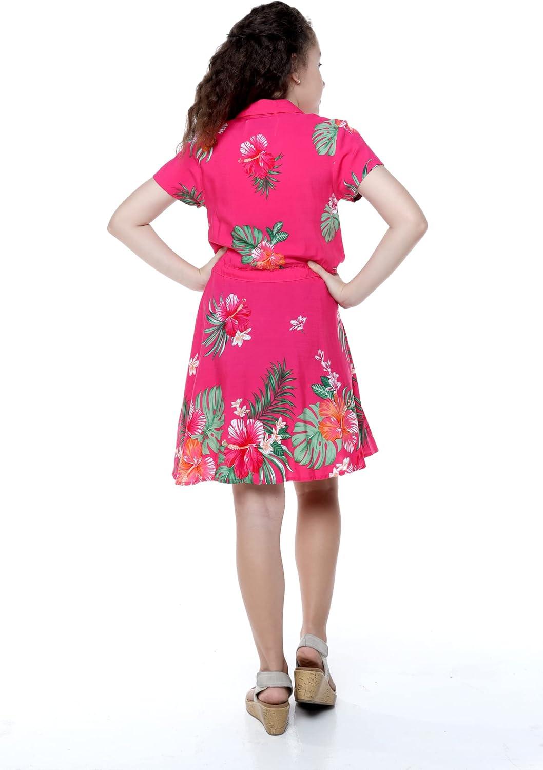 imageGirl Hawaiian Short Sleeve Shirt Dress with Tie in Pretty Tropical OrangePretty Tropical Hot Pink