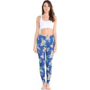 imageHawaii Hangover Womens Tropical Print Performance Yoga Excercise Full Ankle Length Legging in Side Flamingo Floral in BlackHibiscus Blue