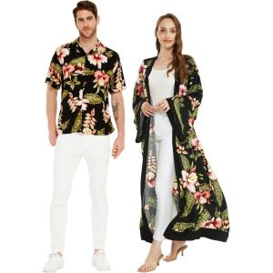 imageMatchable Couple Hawaiian Luau Shirt or Maxi Kimono in Rafelsia BlackWomen Rafelsia Black