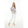 imageWomens Hawaiian OffShoulder Ruffle Muumuu Top in Pink Hibiscus VinePink Turquoise Hibiscus Vine