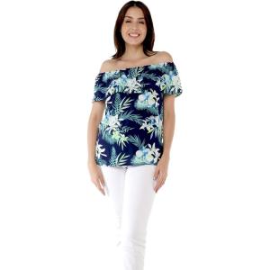 imageWomens Hawaiian OffShoulder Ruffle Muumuu Top in Orchid BreezeOrchid Breeze Navy