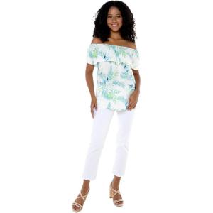 imageWomens Hawaiian OffShoulder Ruffle Muumuu Top in Orchid BreezeOrchid Breeze White