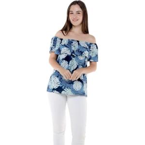imageWomens Hawaiian OffShoulder Ruffle Muumuu Top in Pacific PalmPacific Palm Navy
