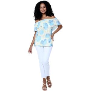 imageWomens Hawaiian OffShoulder Ruffle Muumuu Top in Pacific PalmPacific Palm White