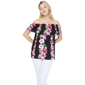 imageWomens Hawaiian OffShoulder Ruffle Muumuu Top in Pink Hibiscus VinePink Black Hibiscus Vine