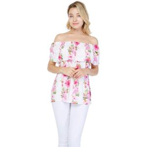 imageWomens Hawaiian OffShoulder Ruffle Muumuu Top in Pink Hibiscus VinePink Hibiscus Vine