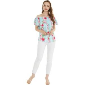 imageWomens Hawaiian OffShoulder Ruffle Muumuu Top in Pink Hibiscus VinePink Turquoise Hibiscus Vine