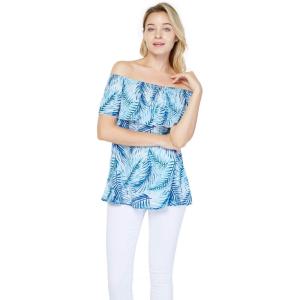 imageWomens Hawaiian OffShoulder Ruffle Muumuu Top in Tropical PrintsSimply Blue Leaf