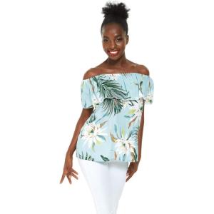 imageWomens Hawaiian OffShoulder Ruffle Muumuu Top in Tropical PrintsWispy Cereus Light Blue
