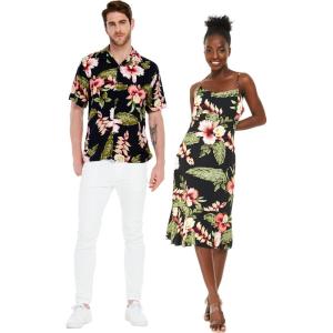 imageMatchable Couple Hawaiian Luau Shirt or Mermaid Ruffle Dress in Black RafelsiaWomen Black Rafelsia