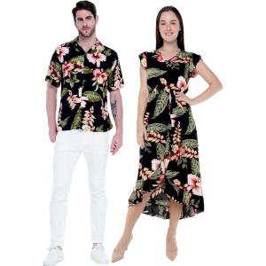 imageMatchable Couple Hawaiian Luau Shirt or Wrap Ruffle Dress in Rafelsia BlackWomen Rafelsia Black
