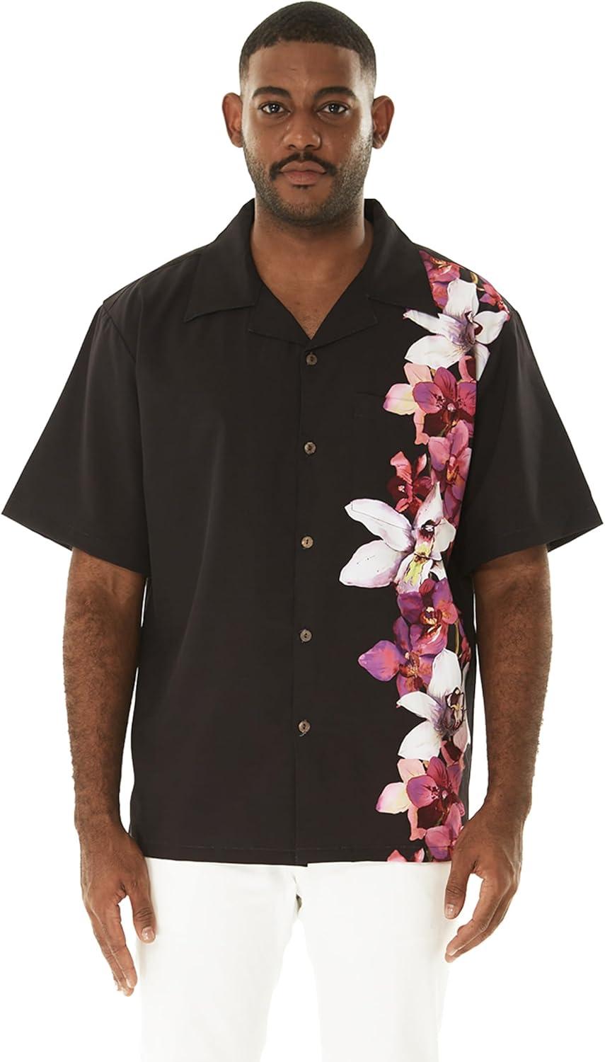 imageMatchable Couple Hawaiian Luau Men Shirt or Women Maxi Tank Dress in Watercolor Orchid Black PinkMen Watercolor Orchid Black Pink
