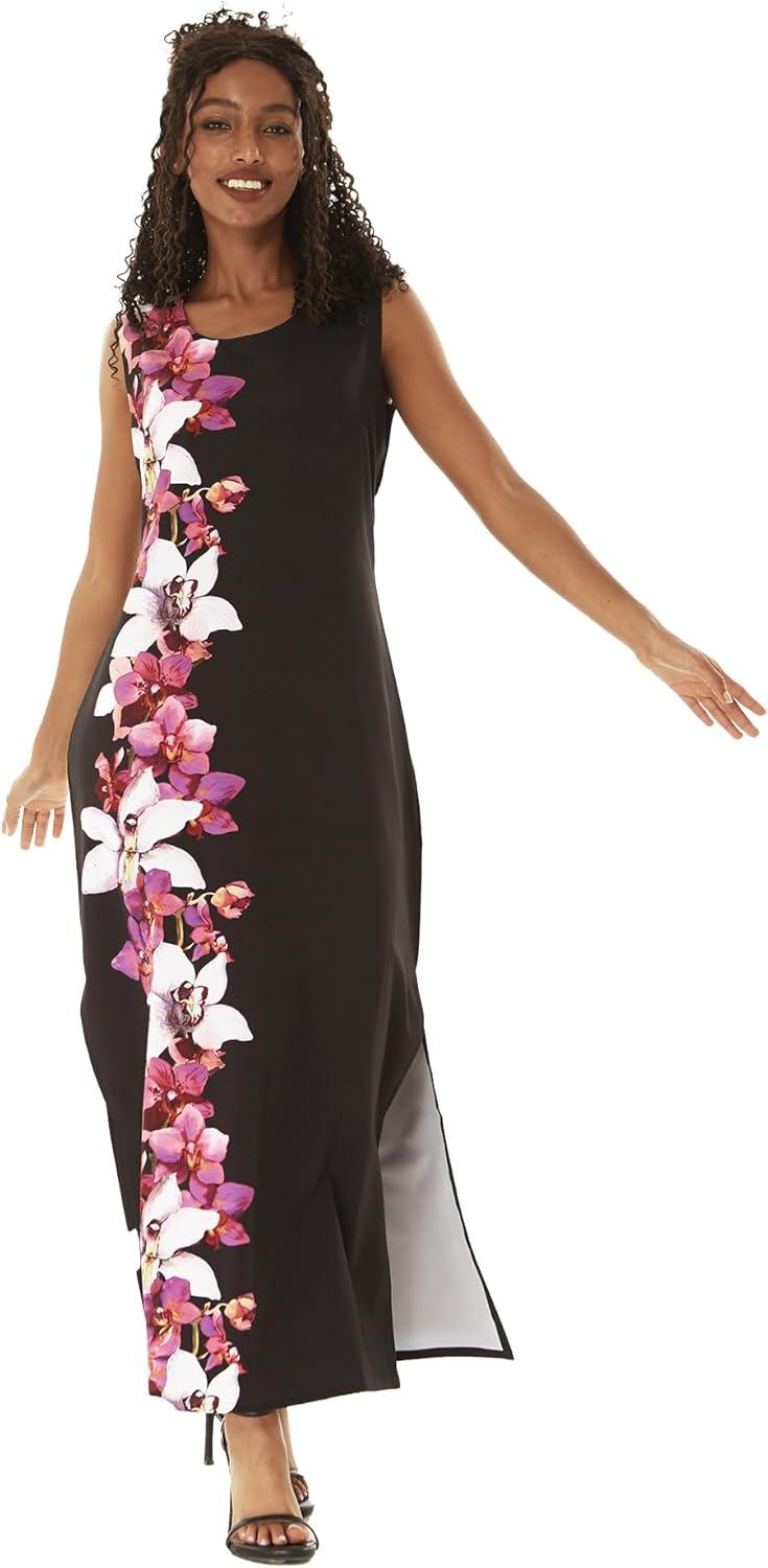 imageMatchable Couple Hawaiian Luau Men Shirt or Women Maxi Tank Dress in Watercolor Orchid Black PinkWomen Watercolor Orchid Black Pink