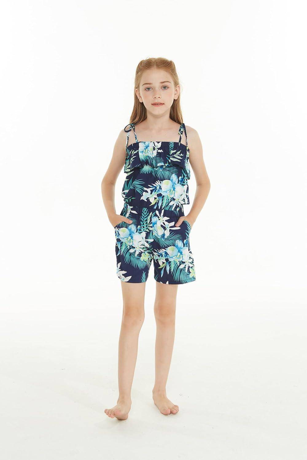 imageMatchable Family Hawaiian Luau Men Women Girl Boy Clothes in Orchid Breeze NavyGirl Romper