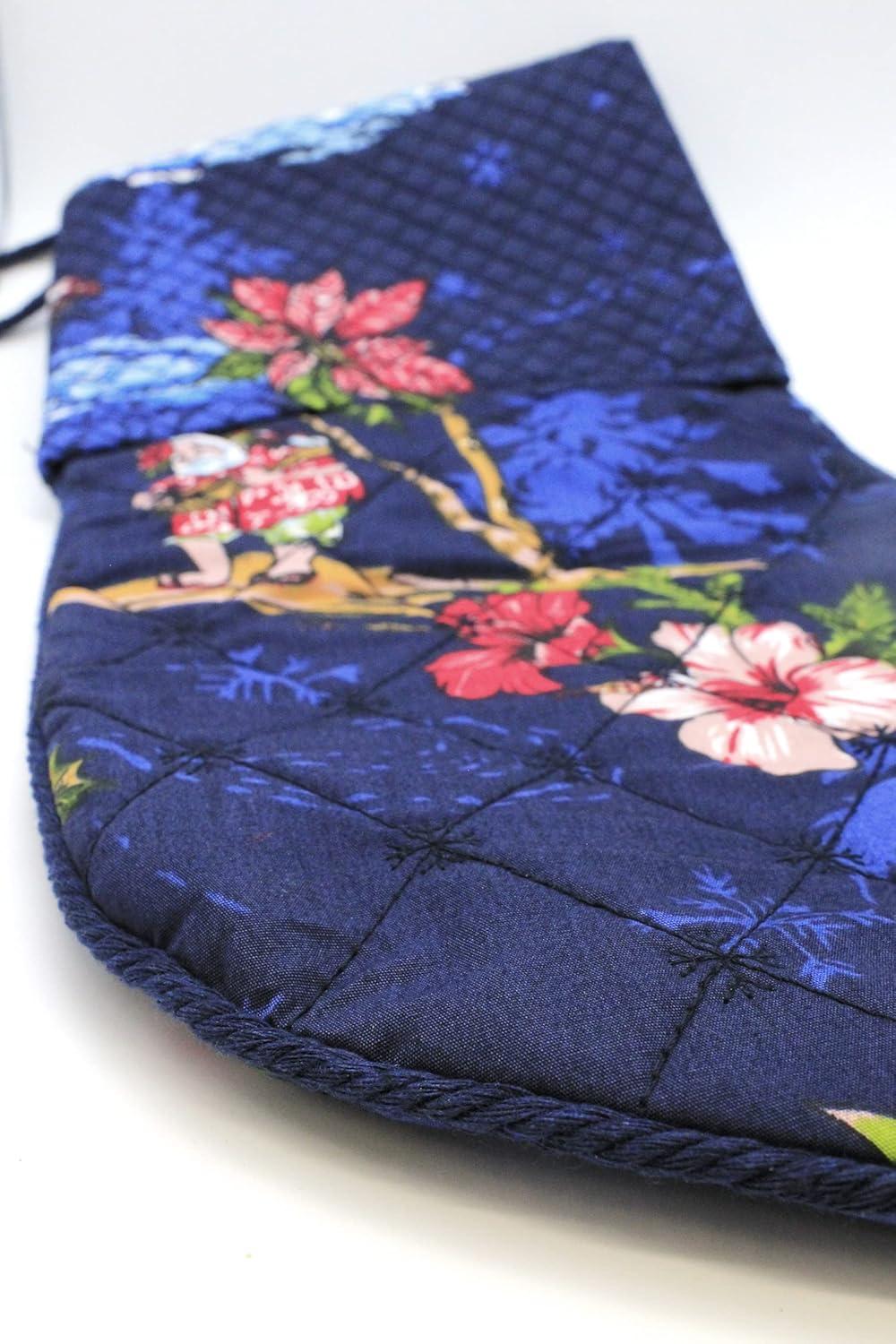 imageSnow Flake Quilted Cotton Christmas Stockings in Santa in Hawaii RedNavy Santa in Hawaii