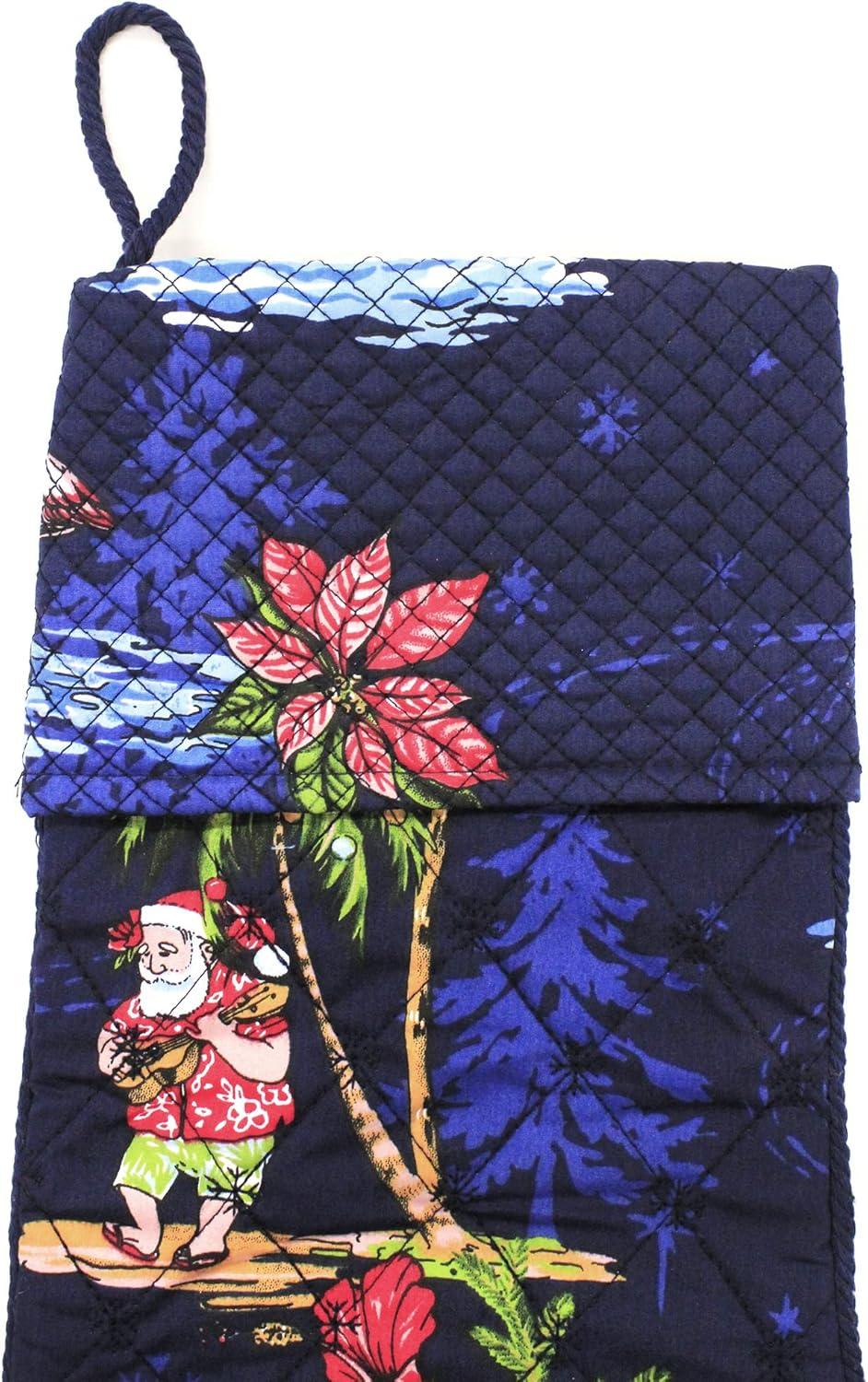 imageSnow Flake Quilted Cotton Christmas Stockings in Santa in Hawaii RedNavy Santa in Hawaii