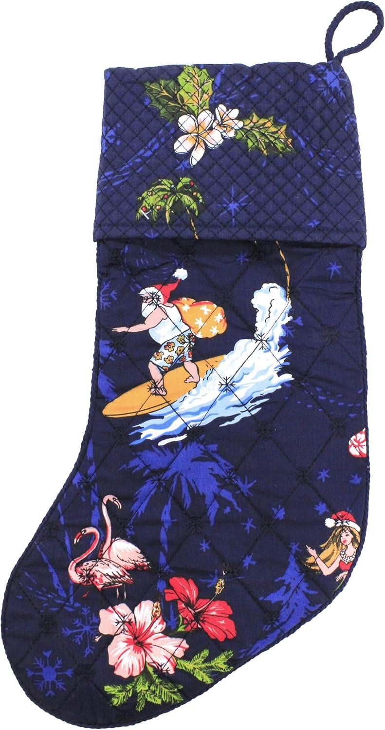 imageSnow Flake Quilted Cotton Christmas Stockings in Santa in Hawaii RedNavy Santa in Hawaii