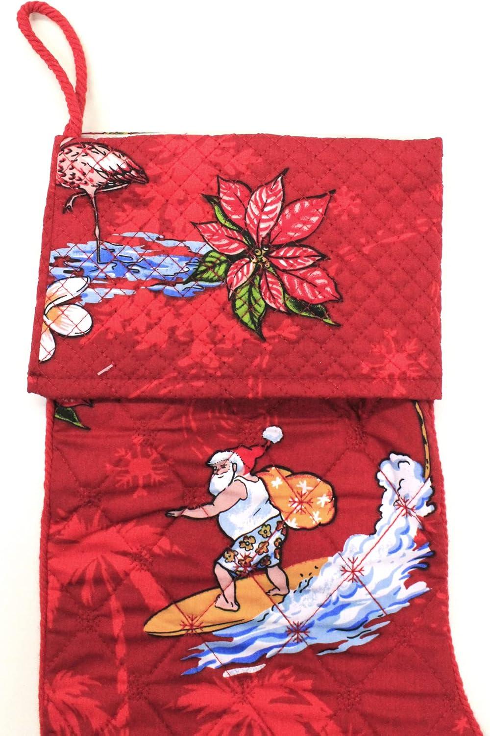 imageSnow Flake Quilted Cotton Christmas Stockings in Santa in Hawaii RedRed Santa in Hawaii