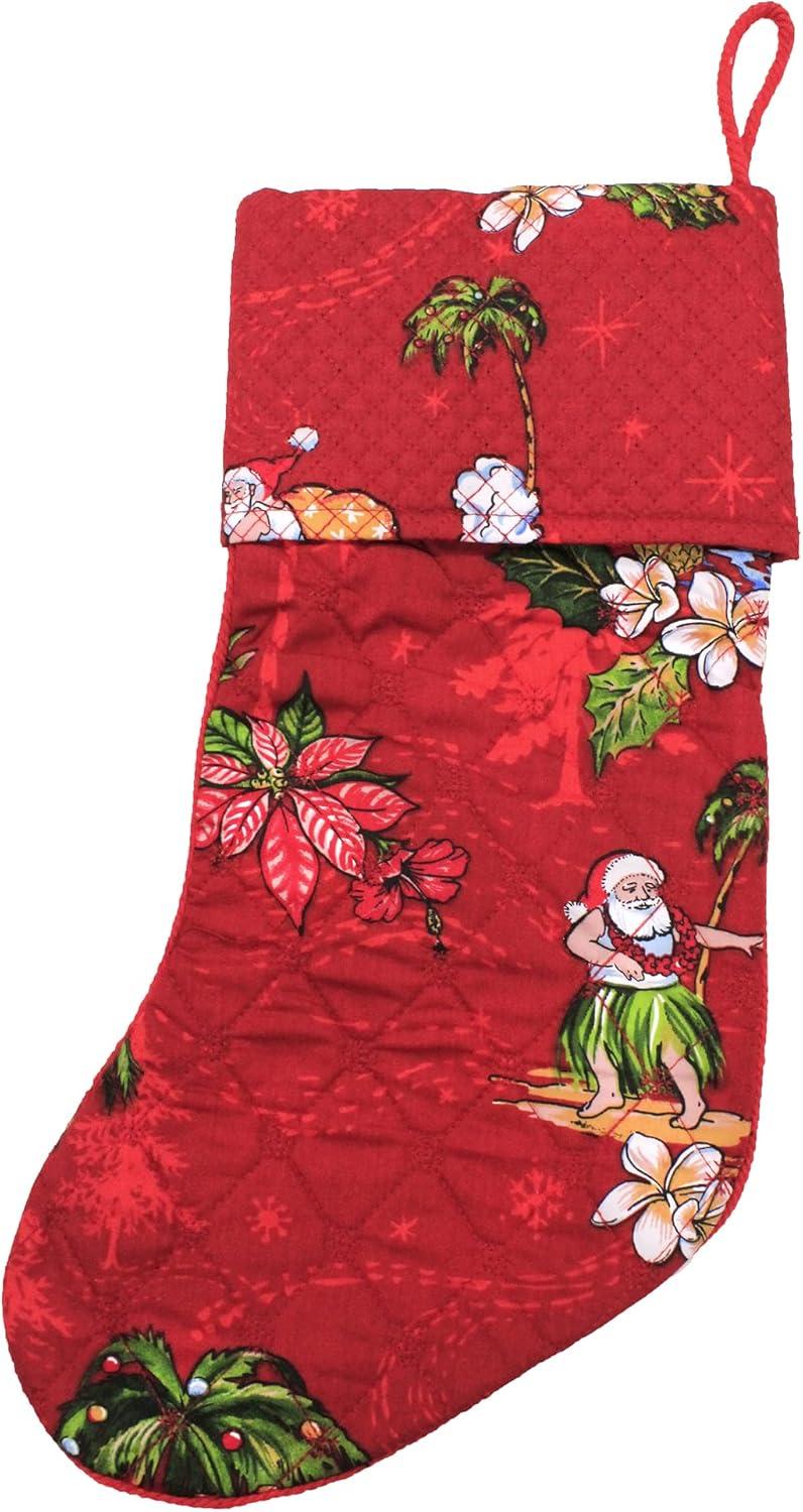 imageSnow Flake Quilted Cotton Christmas Stockings in Santa in Hawaii RedRed Santa in Hawaii