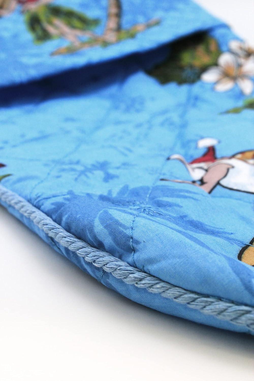 imageSnow Flake Quilted Cotton Christmas Stockings in Santa in Hawaii RedTurquoise Santa in Hawaii