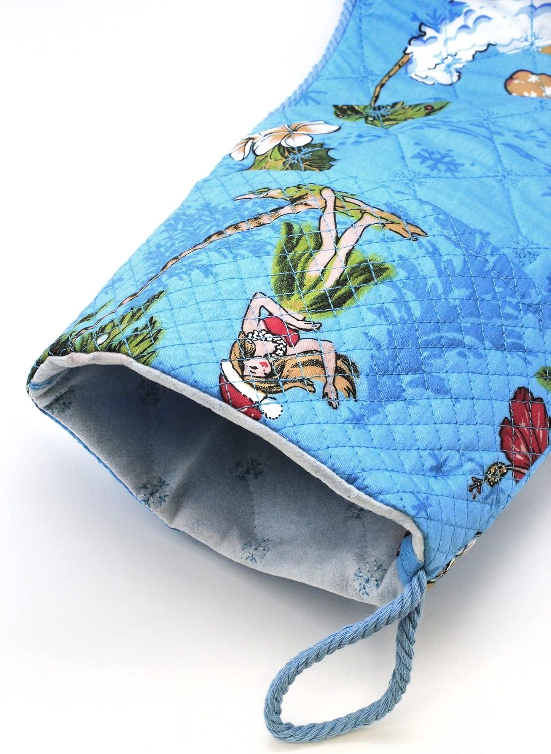 imageSnow Flake Quilted Cotton Christmas Stockings in Santa in Hawaii RedTurquoise Santa in Hawaii