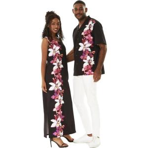 imageMatchable Couple Hawaiian Luau Men Shirt or Women Maxi Tank Dress in Watercolor Orchid Black PinkMen Watercolor Orchid Black Pink