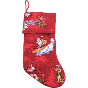 imageSnow Flake Quilted Cotton Christmas Stockings in Santa in Hawaii RedRed Santa in Hawaii