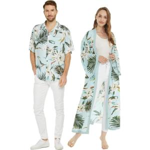 imageMatchable Couple Hawaiian Luau Shirt or Maxi Kimono in Wispy Cereus Light BlueWomen Wispy Cereus Light Blue