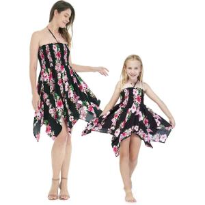 imageMatching Hawaiian Luau Mother Daughter Kimono Fairy Dress in Pink Black Hibiscus VineWomen Pink Black Hibiscus Vine